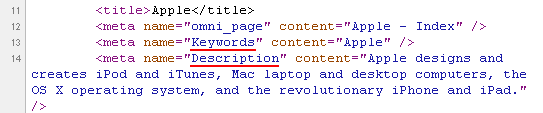 keywords meta tag for apple.com